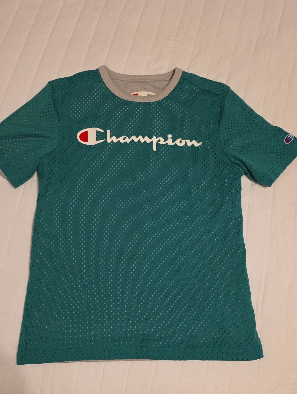 Champion Reversable Short-Sleeve Mesh Logo Tee with Gray Trim